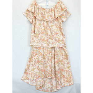 Cato High Low 2 Pcs Dress Ruffle Top Women 22 / 24 Peach Floral Boho Beachy